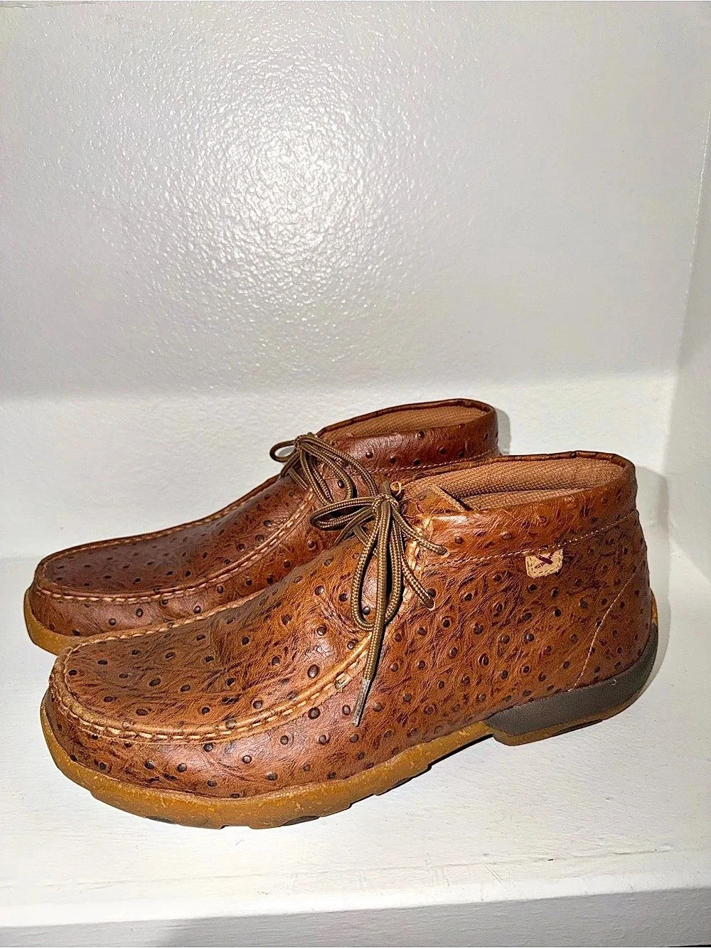 Twisted X Men's Chukka Driving Moc Brown Ostrich Boots US 11 .5 W